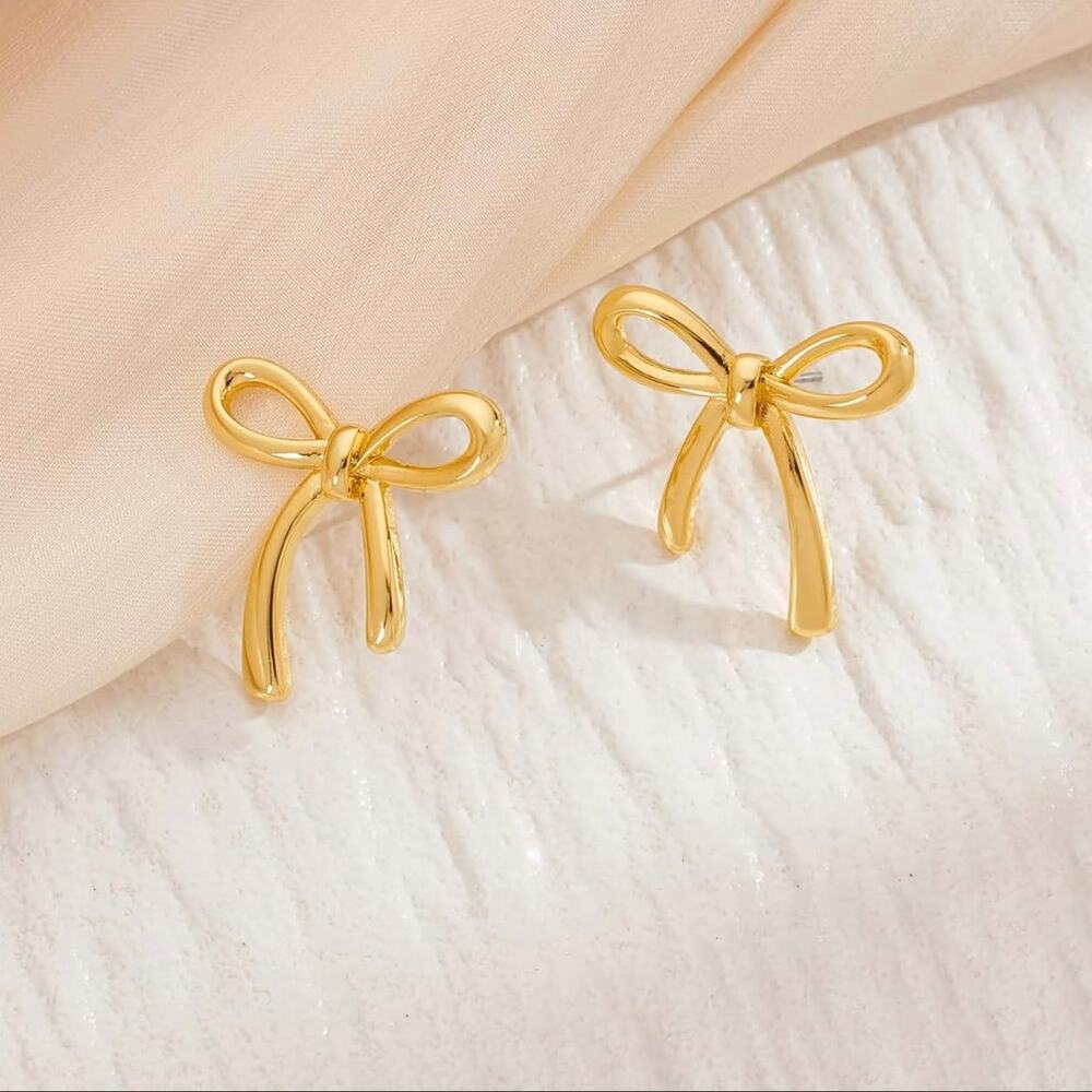 Coorweel 14K Gold Plated Bow Stud Earrings Holiday Christmas Simple Gold Earring